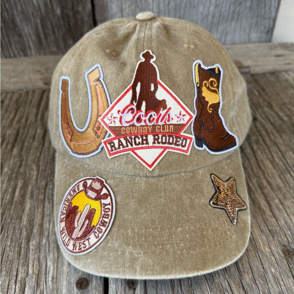 Tan distressed Western Cowboy Cowgirl Iron on  Patch Trucker Hat